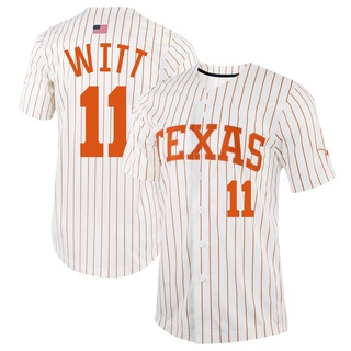 Custom Replica White Men's Texas Longhorns Pinstripe Full-Button